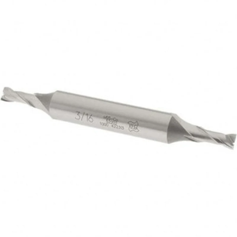 OSG 3/16, 7/16 LOC, 3/8 Shank Diam, 3-1/8 OAL, 2 Flute, Cobalt Square End Mill Double End, Uncoated, Spiral Flute, 30...